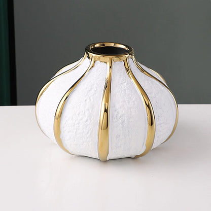 Light Luxury Vase Decoration Ceramic Vase White Gold Painted Ceramic Flower Pot Tabletop Vase for Wedding Dining Room