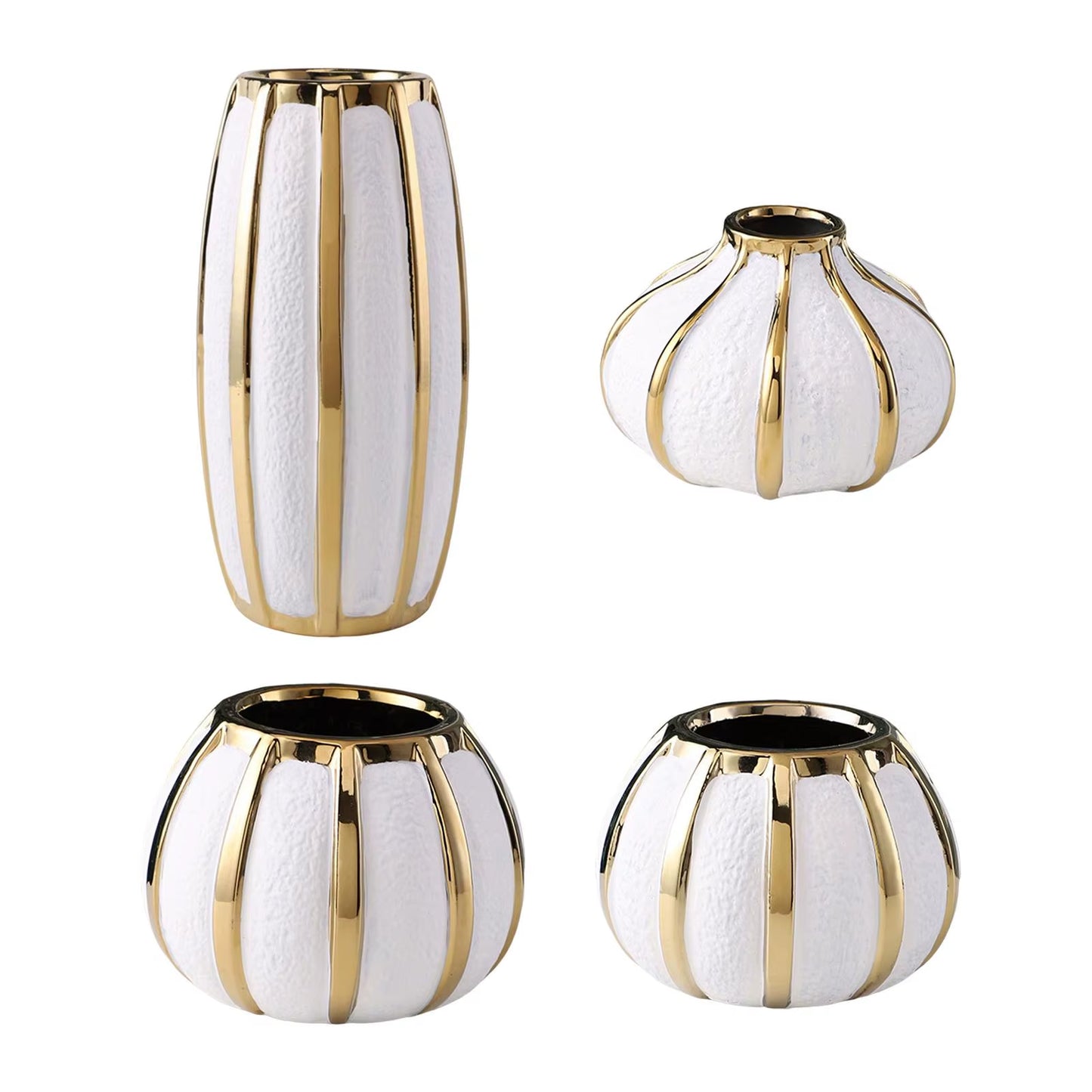 Light Luxury Vase Decoration Ceramic Vase White Gold Painted Ceramic Flower Pot Tabletop Vase for Wedding Dining Room