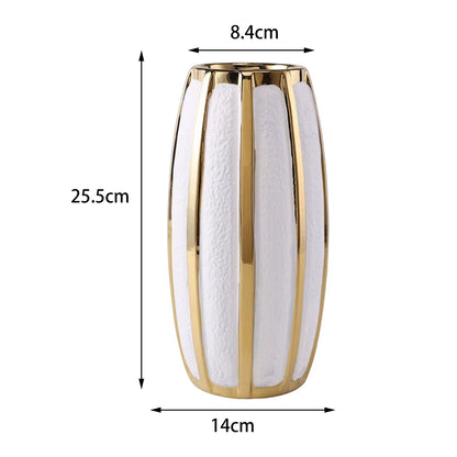 Light Luxury Vase Decoration Ceramic Vase White Gold Painted Ceramic Flower Pot Tabletop Vase for Wedding Dining Room
